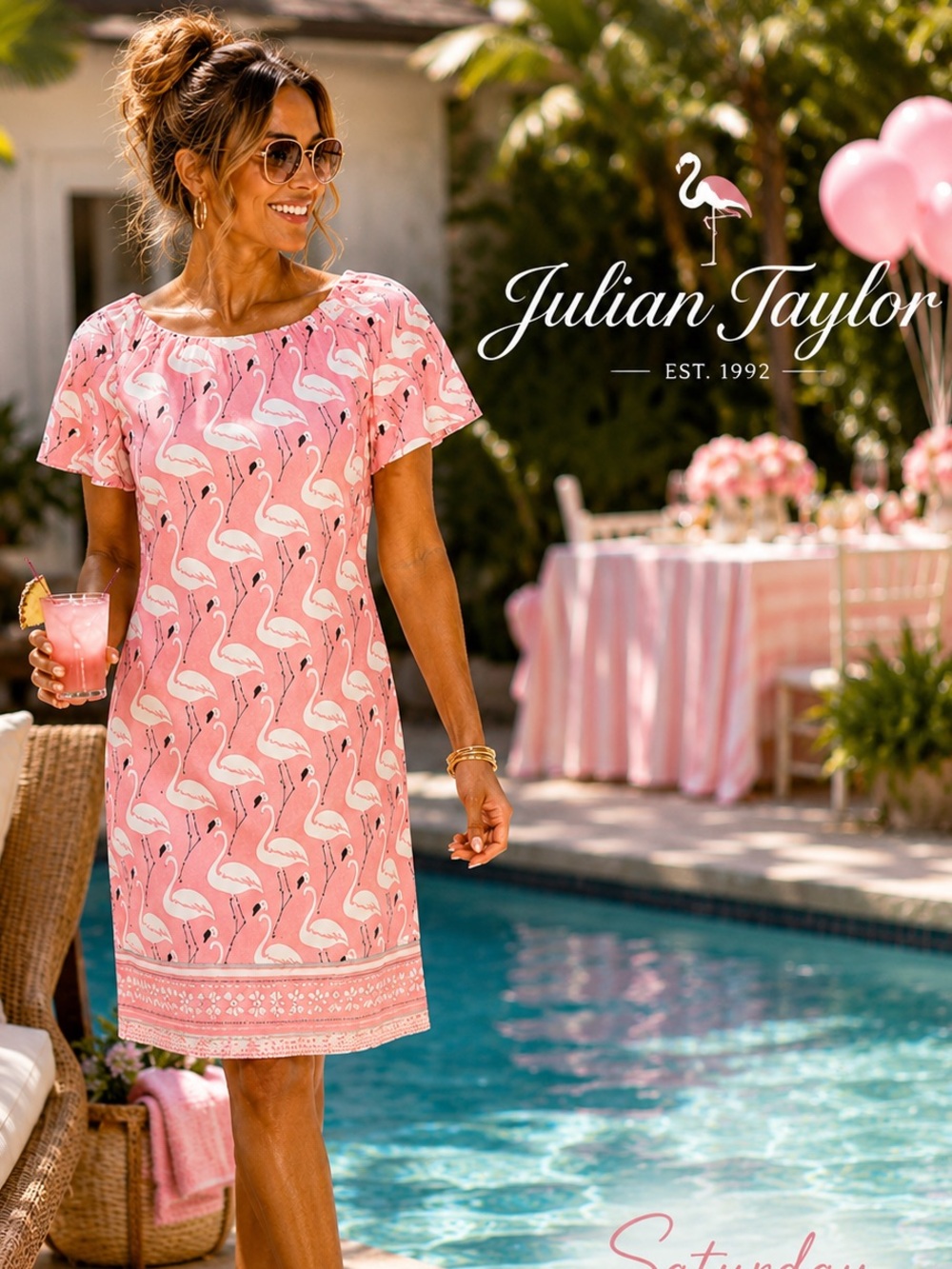 🦩Julian Taylor, FLAMINGOS,Sheath Dress, Print Pink Flamingo, Stretch, Size 18W